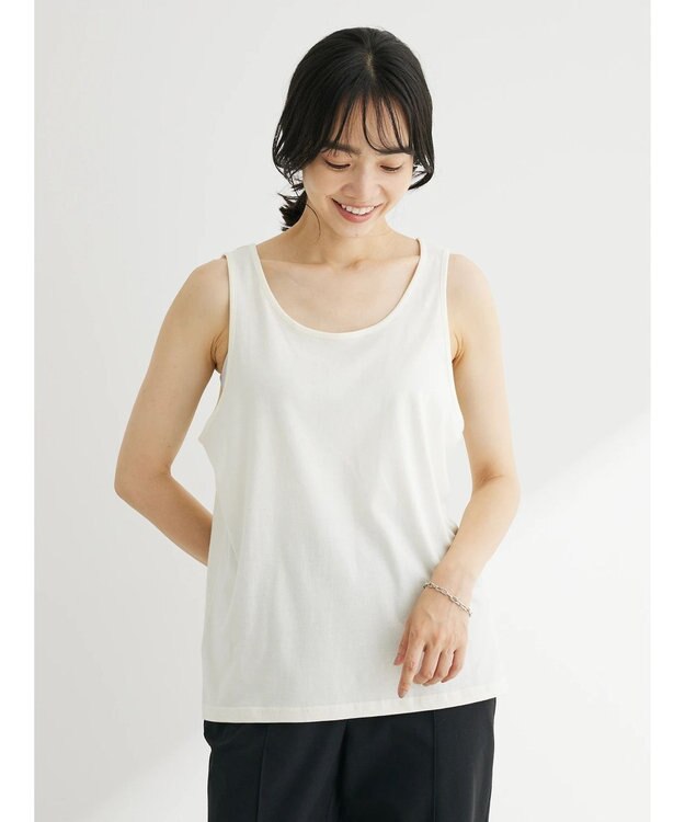 Green Parks インド綿　ＳＥＴ２点　マルチ刺繍ブラウス＋タンク Off White