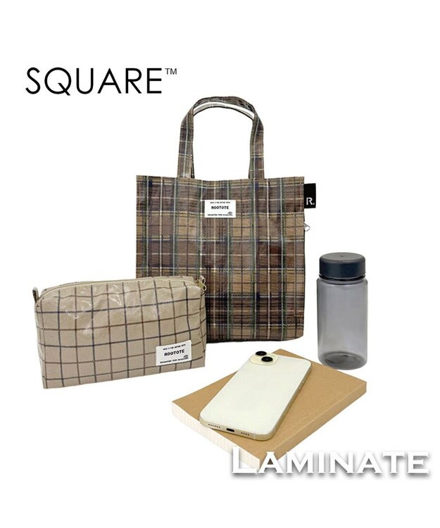 ROOTOTE 3606【ラミネート加工 正方形型】EU.スクエア.ラミネート-T 03：チェック・ブラウン