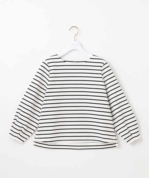 ANY SIS 【洗える】バックパール調ディテール カットソー オフ×ブラックBD