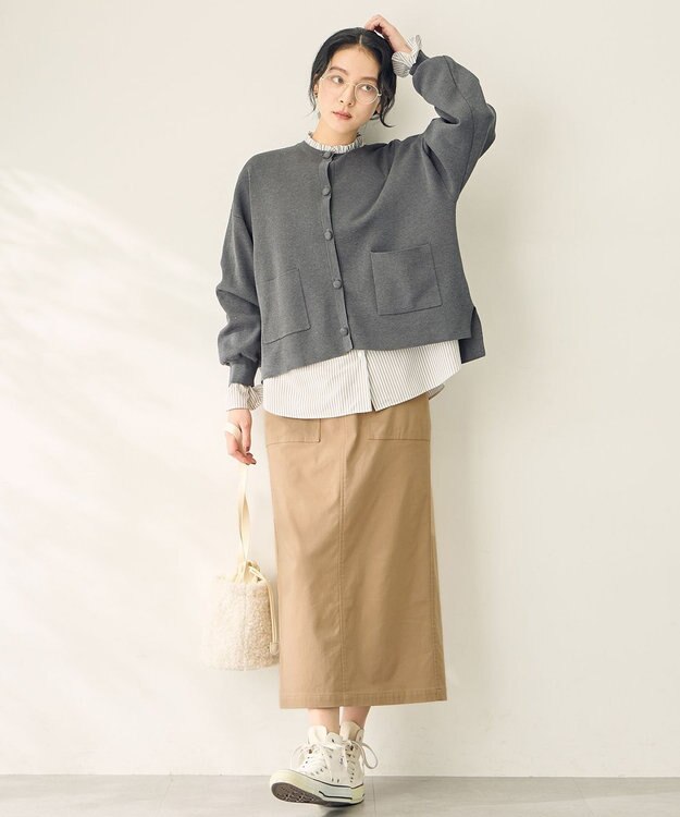 ANY スウェットライクニットカーディガン グレー