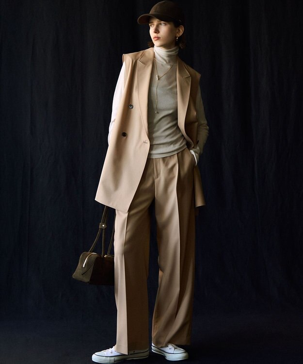 23区 【洗える】TWマットクロス タック ワイド パンツ キャメル系