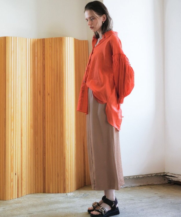 YECCA VECCA 綿麻シアーボリュームギャザーシャツ Orange