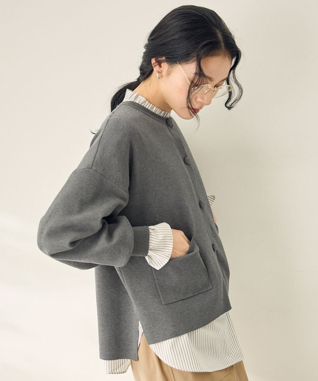 ANY スウェットライクニットカーディガン グレー