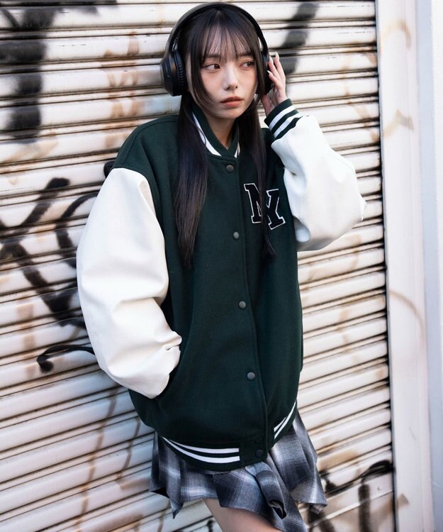 WEGO 2WAYフード付きビッグスタジャン ダークグリーン