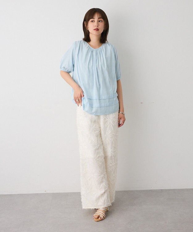 CRAFT STANDARD BOUTIQUE バックレースアップバルーンスリーブブラウス Sax