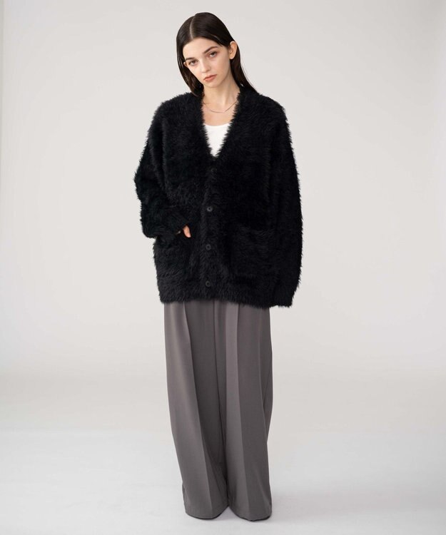 WEGO 【2025秋冬新作/ユニセックス着用ITEM/SMLサイズ展開】フェザーニットカーディガン ブラック