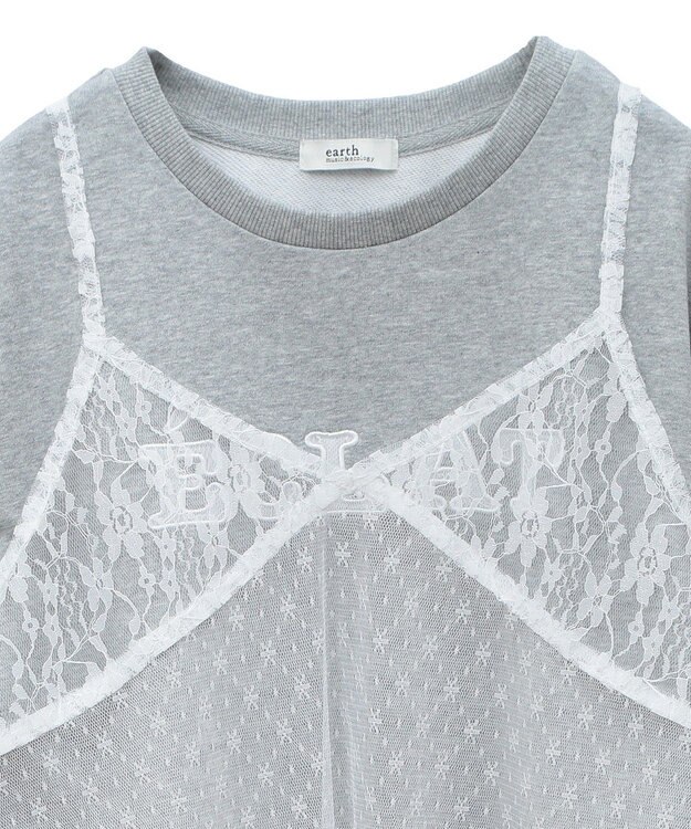 earth music&ecology ＳＥＴ２点レースロゴプルオーバー＋チュールワンピ Light Gray