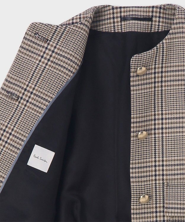 Paul Smith クラシックチェック ノーカラー ジャケット サンドブラウン