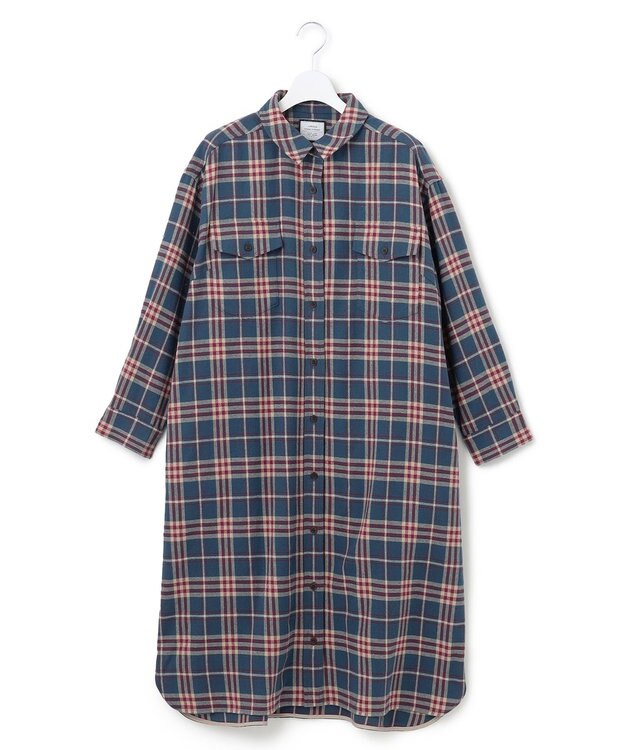 J.PRESS YORK STREET 【WOMEN】フランネル チェックシャツワンピース ブルー系3
