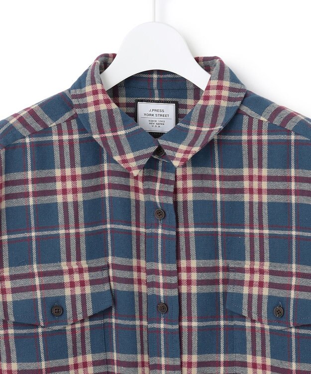 J.PRESS YORK STREET 【WOMEN】フランネル チェックシャツワンピース ブルー系3