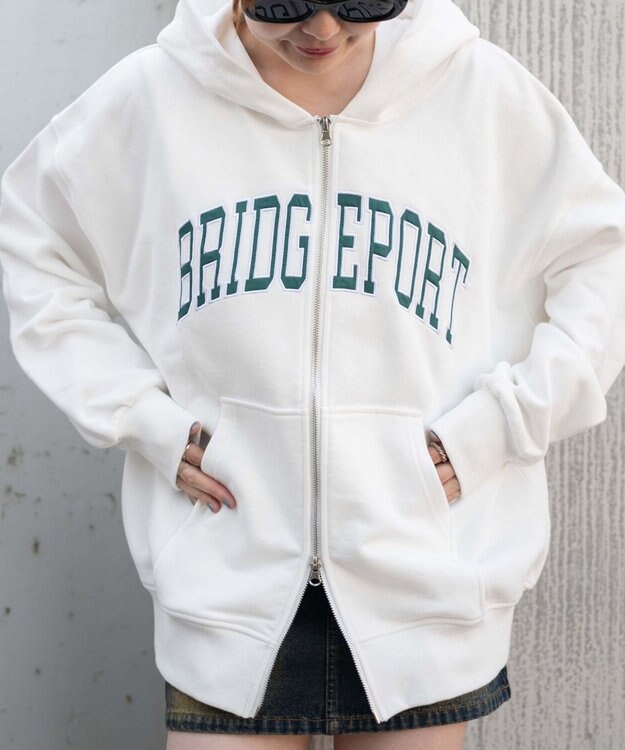 WEGO カレッジロゴビッグジップパーカー ホワイト