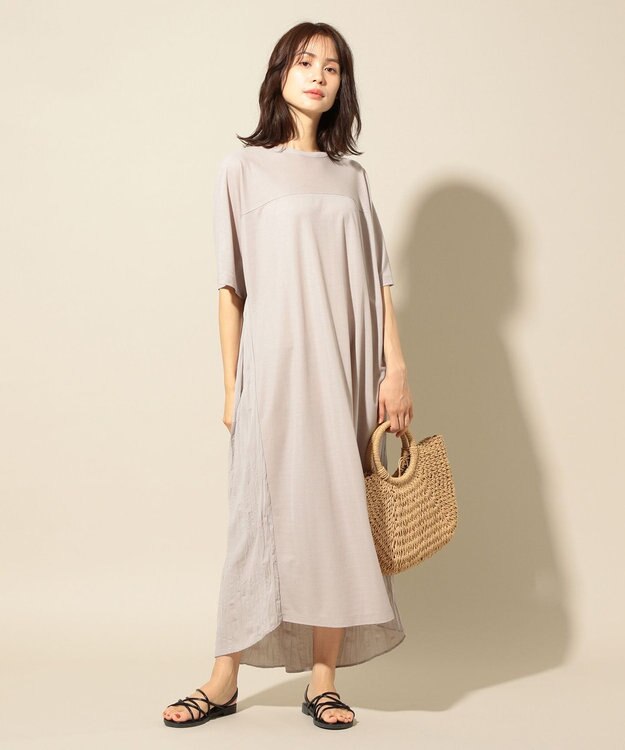 ANY ワッシャーコンビワンピース ベージュ系