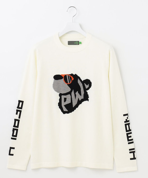 PW CIRCULUS 【MEN】【洗える】ベアフェイスモチーフ クルーネック ニット ホワイト系