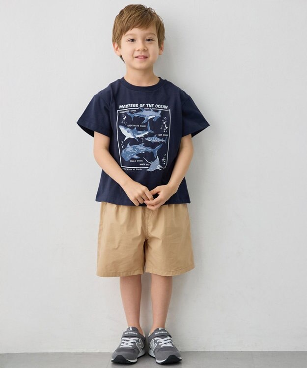 ANY KIDS 【洗濯機可能】サメプリント 半袖Tシャツ ネイビー