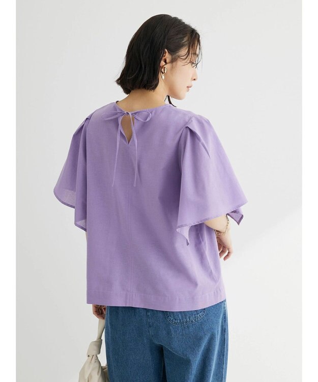 Green Parks 綿麻混袖フレアブラウス Lavender