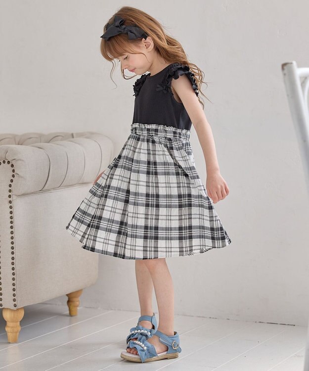 ANY KIDS ドッキング チェック柄 ワンピース モノトーン系