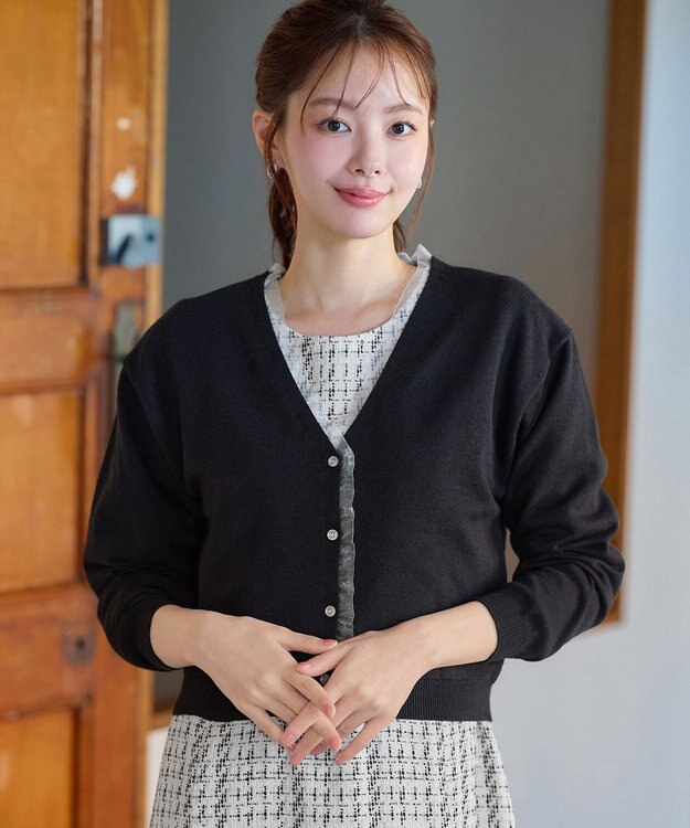 Tiaclasse 【洗える】オーガンジーラインカーディガン ブラック