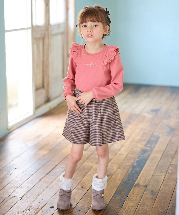 ANY KIDS 肩レース長袖Tシャツ ピンク