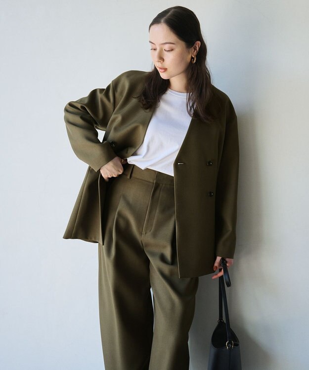#Newans ウエストシェイプダブルジャケット カーキ グリーン