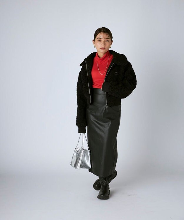 OP／FILA 【Kappa】ショート丈 ドロップショルダーボアジャケット ブラック