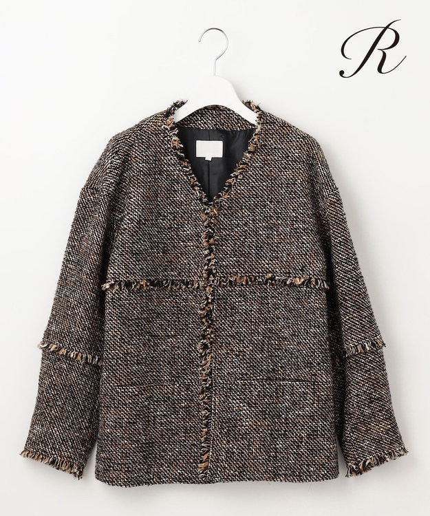 ツイードジャケット セール】 GIOLICA カラーミックスツイード ジャケット （ノーカラー