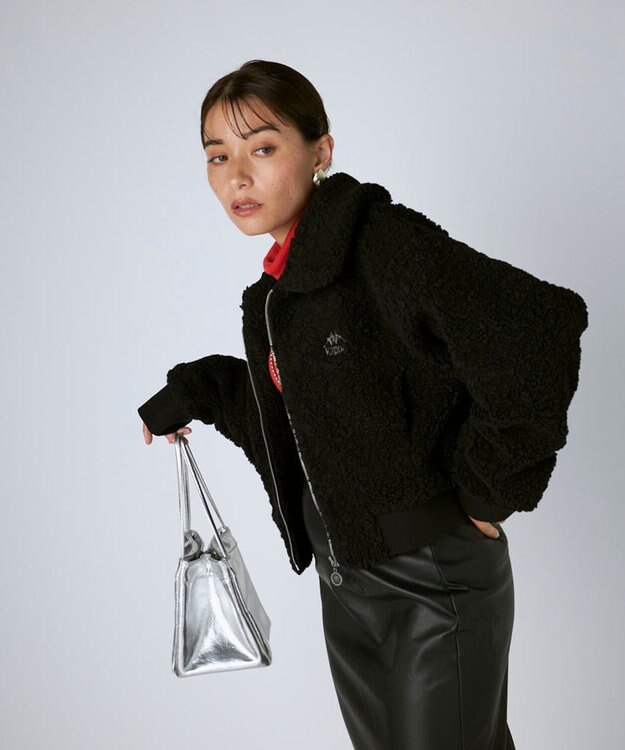 OP／FILA 【Kappa】ショート丈 ドロップショルダーボアジャケット ブラック