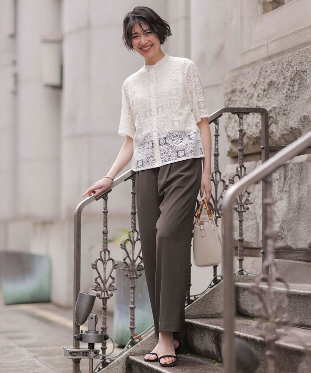 J.PRESS LADIES 【洗える・接触冷感・吸水速乾】Lightジョーゼット ワイド パンツ ダークブラウン系