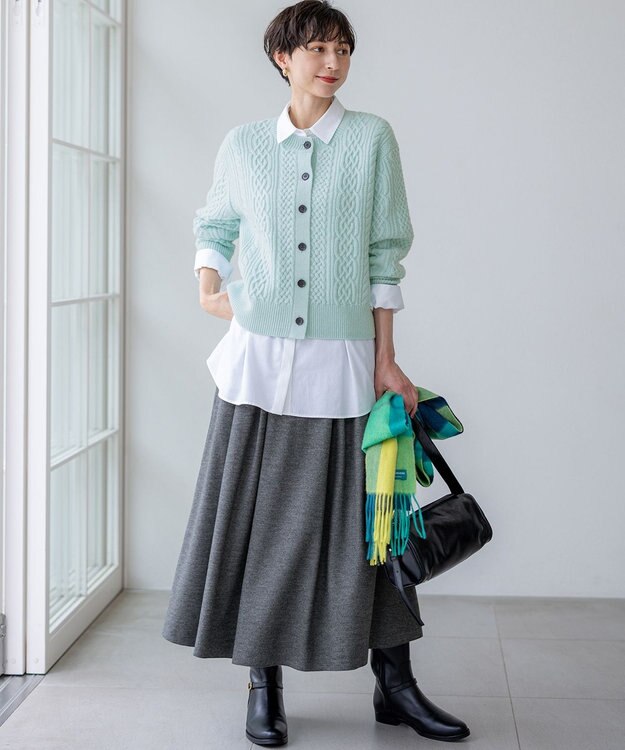 23区 S 【洗える】カシミヤブレンド ケーブルニットカーディガン ライトグリーン系