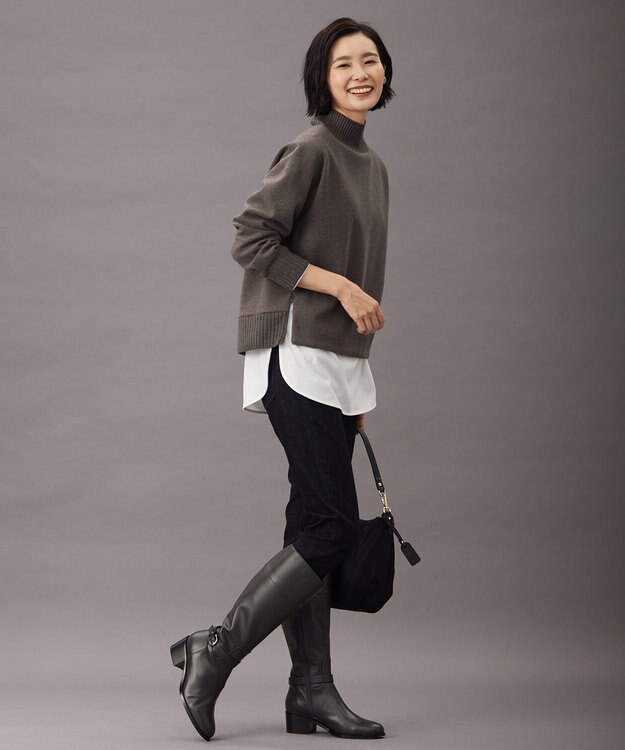 J.PRESS LADIES S ニードルパンチ ハイネック カットソー ブラウン系