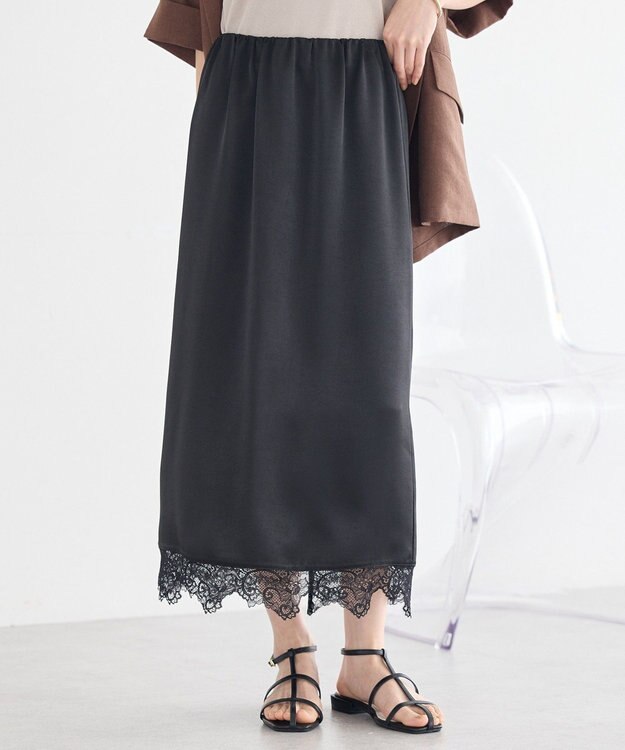 earth music&ecology サテンレーススカート Black