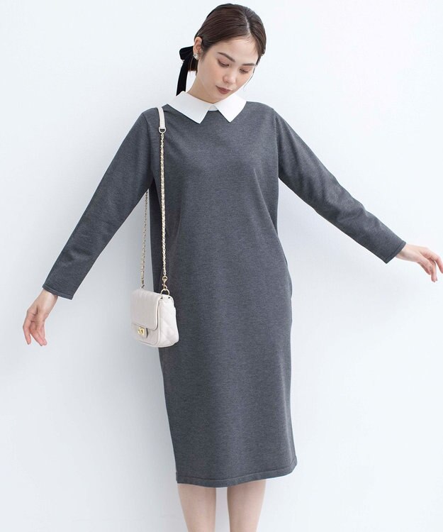 組曲 【新色追加！】Elena襟付き ニットワンピース グレー系8