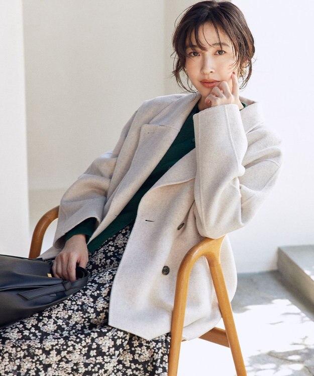 組曲 S ダブルブレストリバー コート アイボリー系