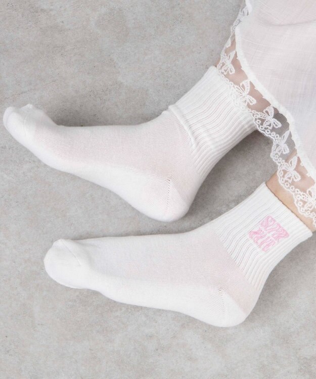 WEGO 底パイル刺繍デザインソックス（丈14㎝） ホワイト