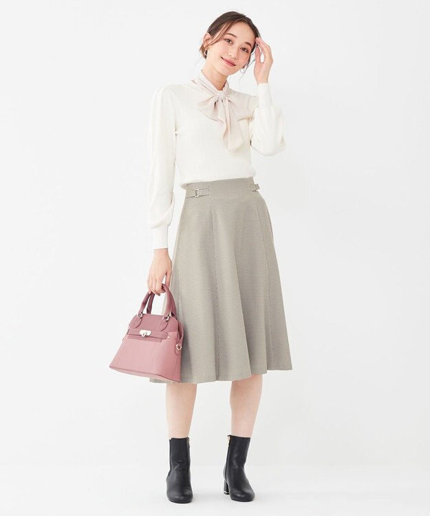 ANY SIS 【2WAY】リボン付き パフスリーブリブ ニット アイボリー