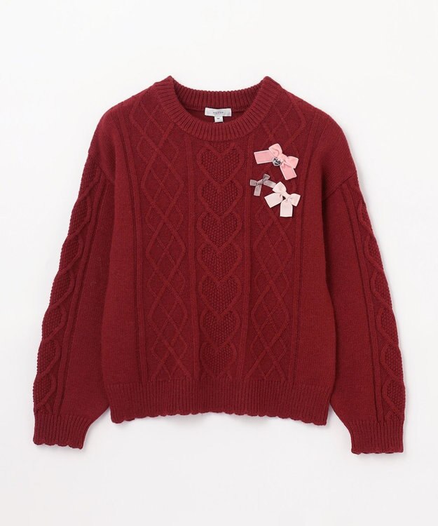 ANY KIDS リボン ケーブル ニット ワインレッド