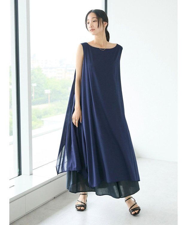 CRAFT STANDARD BOUTIQUE インド綿混フレアワンピース Navy