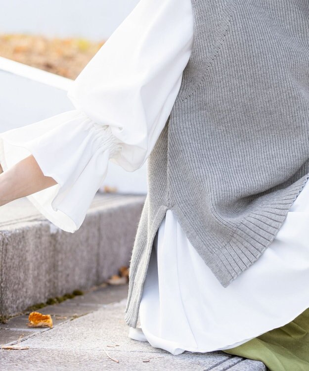 Tiaclasse L 【洗える】着回し自在のニットベスト＆フレア袖チュニックセット グレー