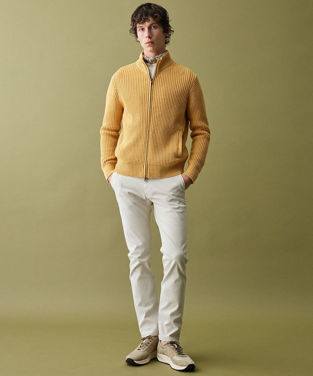 JOSEPH ABBOUD 【キングサイズ・3シーズン活躍する綿ブレンド】コットンアクリルバルキー ジップニット ブルゾン ライトオレンジ系