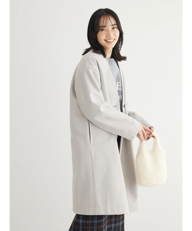 Green Parks 洗えるＶネックミディ丈コート Light Gray