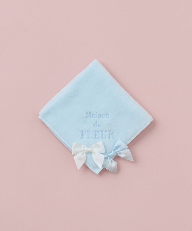 Maison de FLEUR バイカラーリボンタオルハンカチ Sax