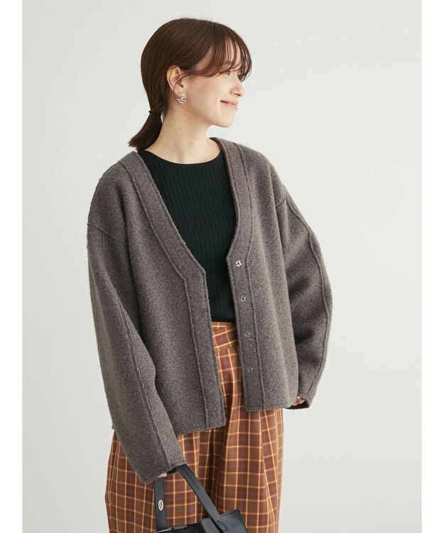 Green Parks ・ＥＬＥＮＣＡＲＥ　ＤＵＥ　ブークレＶネックカーデ Charcoal Gray