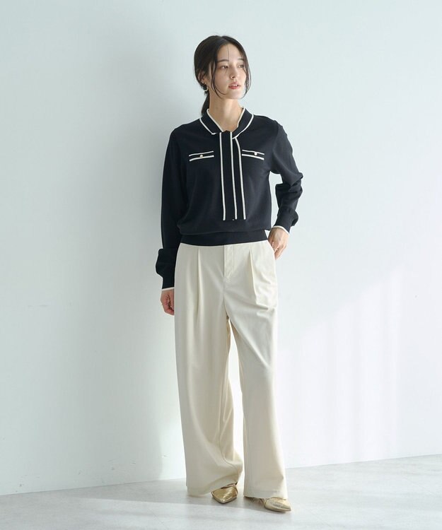 YECCA VECCA ベルテッドカルゼ起毛ワイドパンツ Ivory