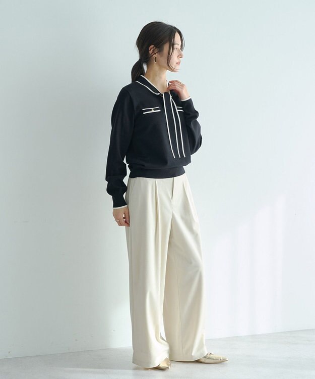 YECCA VECCA ベルテッドカルゼ起毛ワイドパンツ Ivory