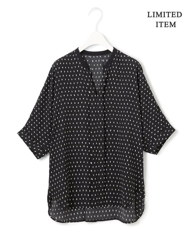 ICB 【人気のため新色追加・WEB限定・接触冷感・UVケア・速乾・洗える】BackSatinAmunzen 5分袖キーネックブラウス ブラックドット系