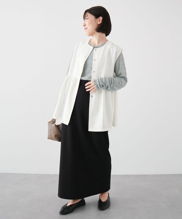 Green Parks カットジョーゼットペプラムベスト Ivory