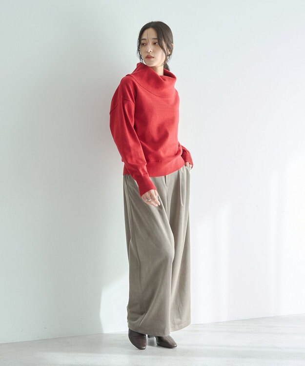 YECCA VECCA ベルテッドカルゼ起毛ワイドパンツ Gray Beige