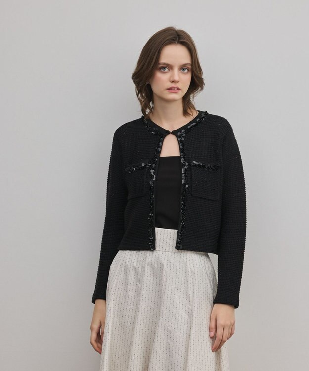 GRACE CONTINENTAL ブレードツイードニットジャケット ブラック