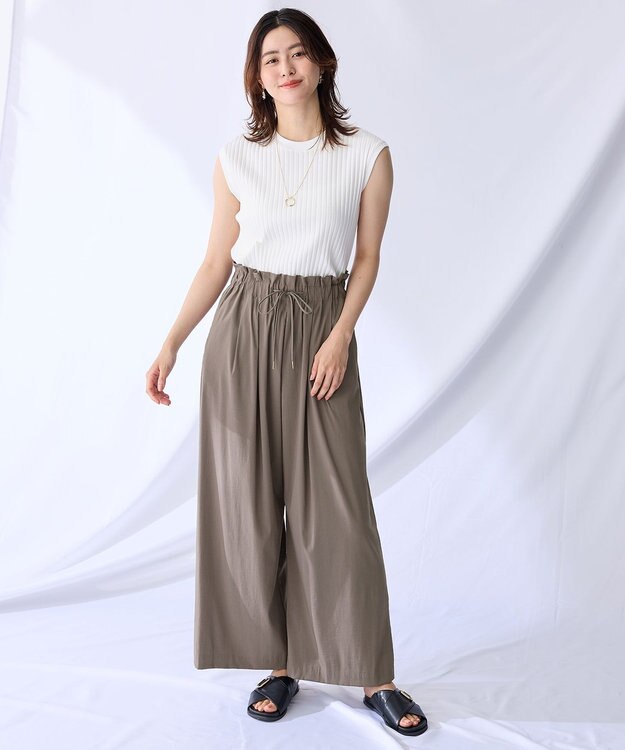 ANY 【新色追加/ウエストゴム】清涼リラックスハイウエストパンツ モカ