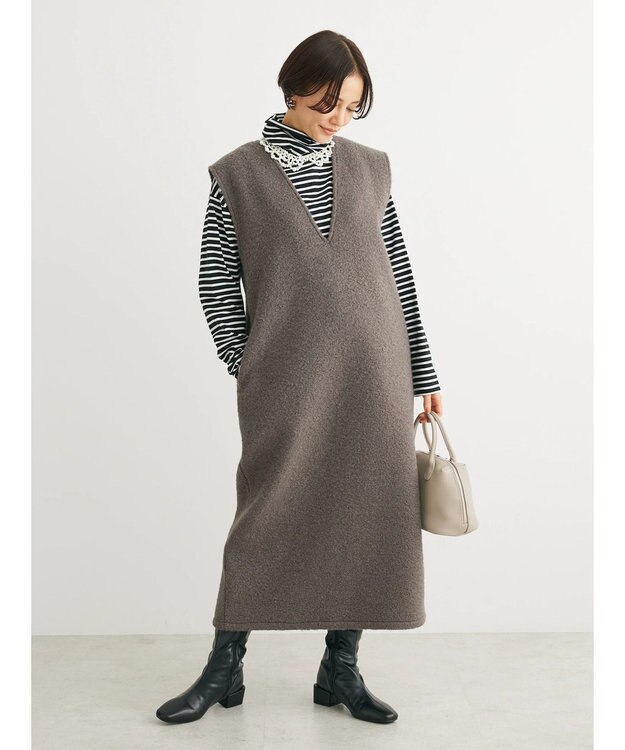 Green Parks ・ＥＬＥＮＣＡＲＥ　ＤＵＥ　ブークレＶネックジャンスカ Charcoal Gray