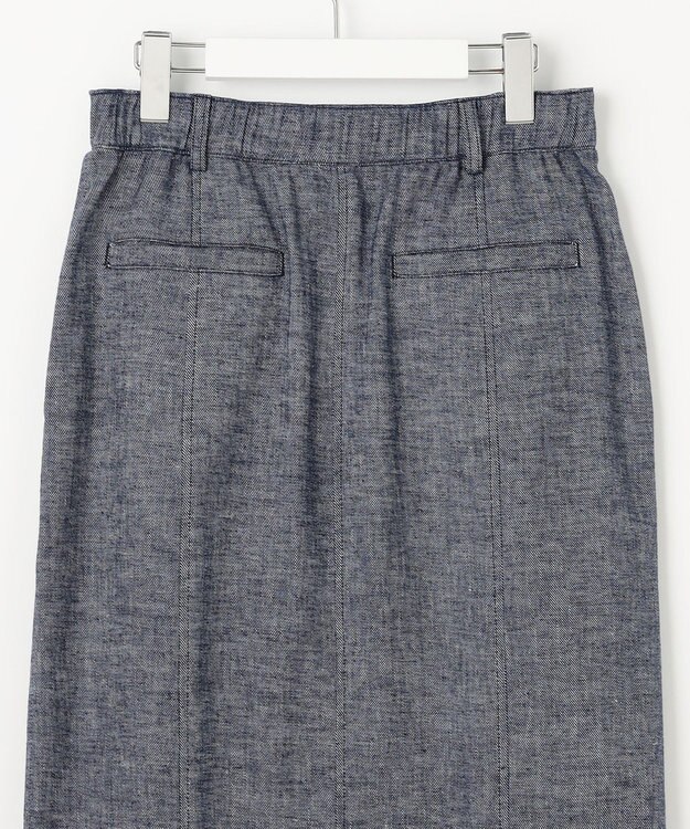 自由区 【洗える】コットンリネンシャンブレー スカート インディゴ系